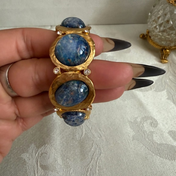 Kenneth Nay lame signed Gold-Tone Blue confetti hinged  Bracelet - Women Jewelry - Picture 2 of 5